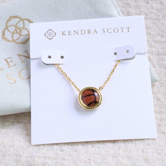 Kendra Scott Jewelry - Kendra Scott Gold Orange Goldstone Short Necklace - Basketball